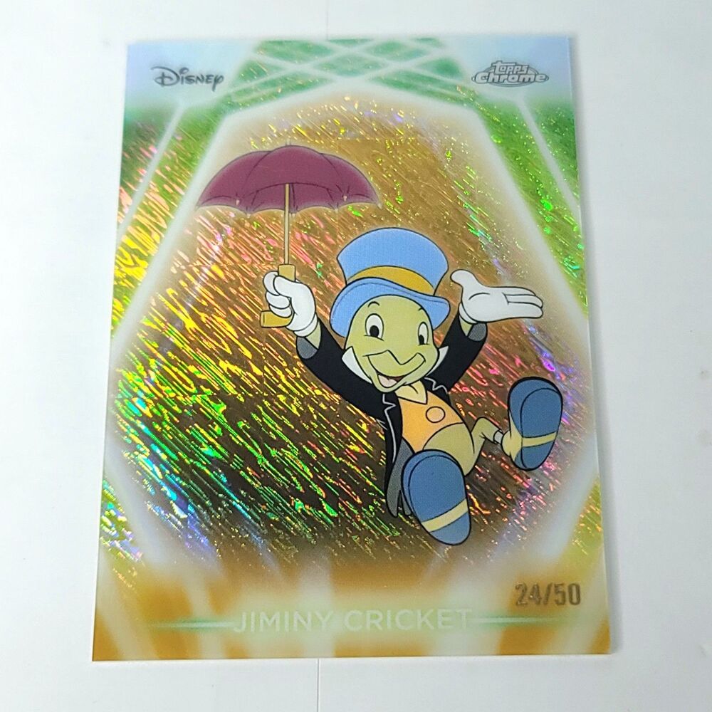 Jiminy Cricket Topps 2026 Disney Neon Gold Shimmer Refractor Limited 24/50